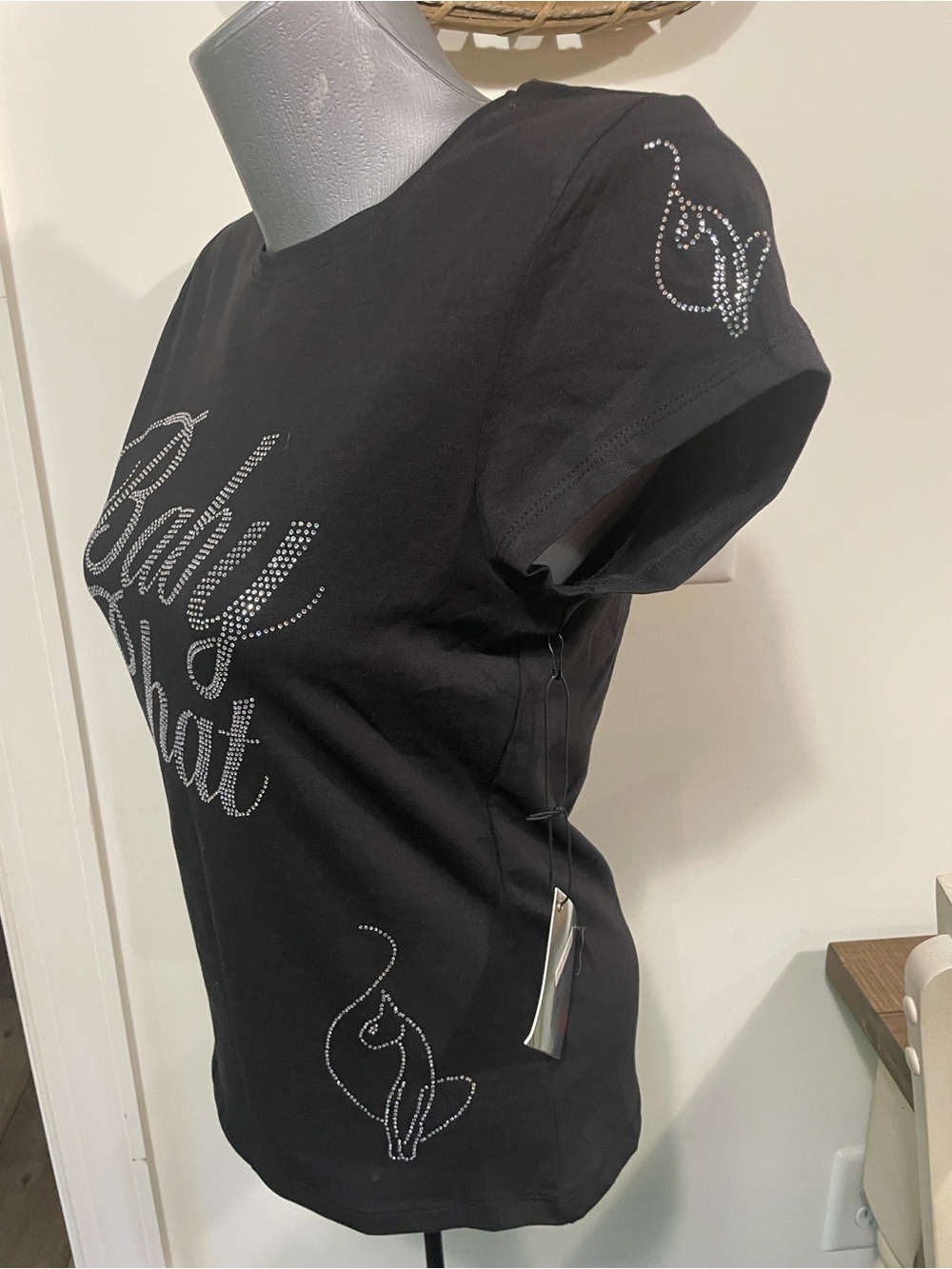Baby Phat Black Rhinestone Script Tee - Picture 5 of 6